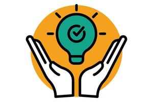 solution icon. hand with light bulb. icon related to action plan,  business. flat line icon style. business element illustration vector