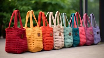 AI generated Crocheted market bags perfect for sustainable shopping. Generative AI photo