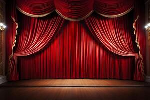 AI generated Theater curtains opening for a grand show. Generative AI photo