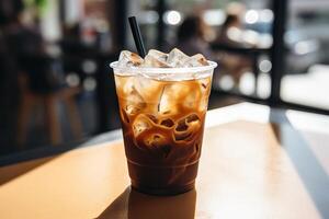 AI generated A close-up of a refreshing afternoon iced coffee. Generative AI photo