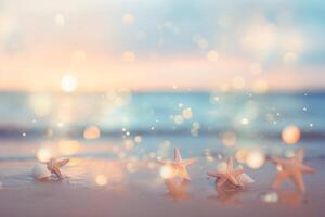 ai generado Tres estrella de mar en el arenoso playa. generativo ai foto