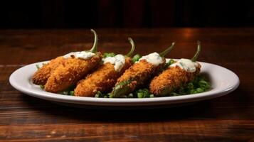 AI generated Mouthwatering and greasy cheese-filled jalapeno poppers. Generative AI photo