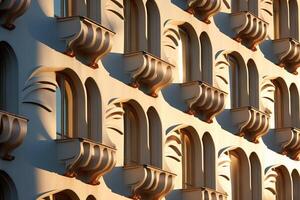 ai generado luz de sol fundición hermosa patrones en edificios generativo ai foto