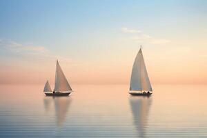 AI generated Identical sailboats sailing in calm waters. Generative AI photo