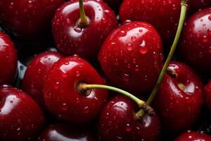 AI generated A close-up of ripe, red cherries. Generative AI photo