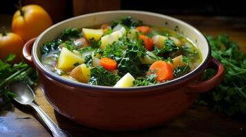 AI generated A bowl of hearty and nutritious vegetable soup. Generative AI photo