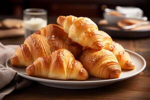 AI generated A plate of buttery, flaky croissants. Generative AI photo