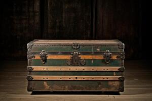 AI generated A weathered antique trunk with metal hardware. Generative AI photo