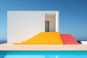 AI generated A pool with steps leading up to a white building. Generative AI photo
