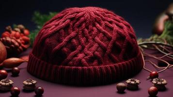 AI generated A knitted hat with intricate cable patterns. Generative AI photo