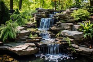 AI generated Cascading waterfall creating a stunning natural water feature. Generative AI photo