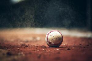 ai generado un béisbol capturado en de cerca durante un paso. generativo ai foto