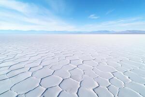 AI generated Aerial shot of a surreal salt flat stretching as far as the eye can see. Generative AI photo