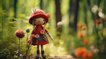 AI generated A handmade crochet doll. Generative AI photo