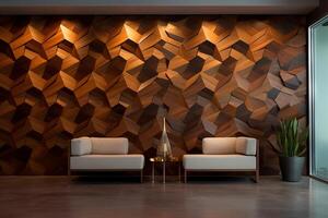 AI generated Artistic wood wall design with geometric patterns. Generative AI photo