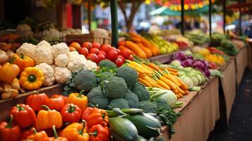 AI generated A farmer's market filled with seasonal fruits, vegetables. Generative AI photo