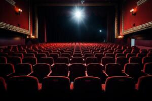 AI generated Cinema seats filling up before a screening. Generative AI photo