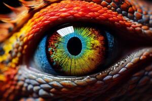 AI generated A detailed shot of a vibrant chameleon's eye. Generative AI photo