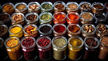 AI generated A colorful assortment of spices and condiments. Generative AI photo