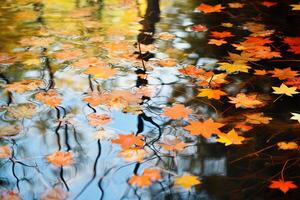 ai generado reflexión de otoño follaje en un estanque. generativo ai foto