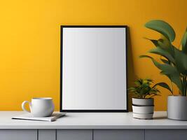 AI generated Corporate Indoor Poster Mockup Frame, Blank Frame Poster Mockup photo