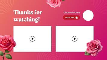 pink 3d floral youtube thumbnail end card template