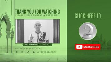 Eid Al Fitr Youtube Thumbnail End Card with Green Mosque Background template