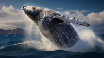AI generated A humpback whale jumping out of the water. Generative AI photo