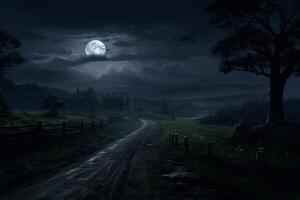 ai generado un pacífico campo la carretera en un tranquilo oscuro noche. generativo ai foto