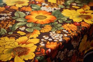 AI generated A colorful Thanksgiving tablecloth with autumn motifs. Generative AI photo