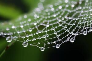 AI generated A macro photograph of dewdrops on a spider's delicate web. Generative AI photo
