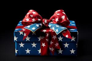 AI generated A gift box with a festive, star-spangled look. Generative AI photo