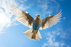 AI generated Airborne bird framed by a breathtaking blue sky. Generative AI photo