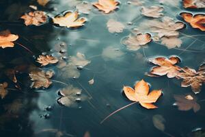 AI generated Leaves floating on the surface of a calm pond. Generative AI photo