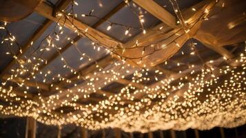 AI generated Roof decorated with strings of lights. Generative AI photo