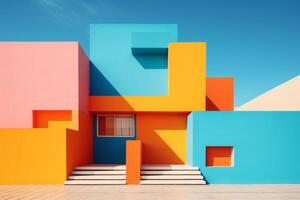 AI generated Vibrant and colorful building with inviting steps leading up to its entrance. Generative AI photo