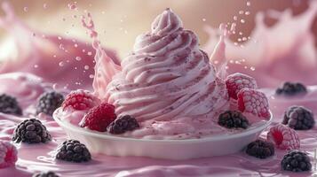 ai generado cuenco de hielo crema con frambuesas y moras foto