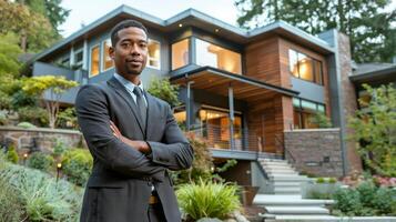 AI generated Man Standing in Front of Large House photo