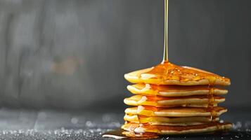 AI generated Stack of Pancakes With Syrup Pouring photo