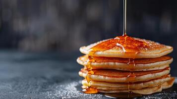 AI generated Stack of Pancakes With Syrup Pouring photo