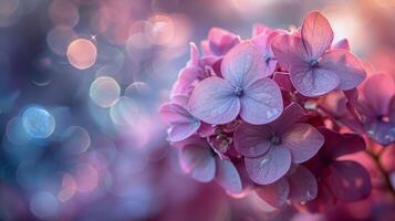 AI generated Pink and Blue Flowers in Field photo