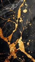 AI generated Black and Gold Marble Background With Gold Frame photo