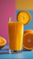 AI generated Glass of Orange Juice on Table photo