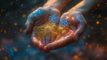 AI generated Person Holding Glitter-Covered Hands photo