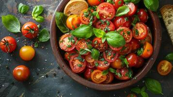 AI generated Nutritious Bowl With Spinach, Tomatoes, and Tofu photo