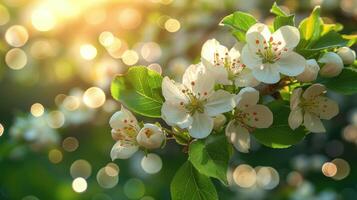 AI generated Field of Pink Flowers With Sun Background photo