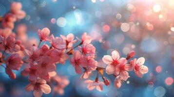 AI generated Close Up of Pink Flowers on Branch photo