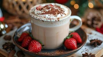 AI generated Hot Chocolate With Whipped Cream and Strawberries photo