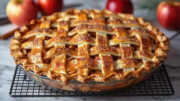 AI generated Freshly Baked Apple Pie on Cooling Rack photo