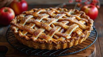 AI generated Freshly Baked Apple Pie on Cooling Rack photo